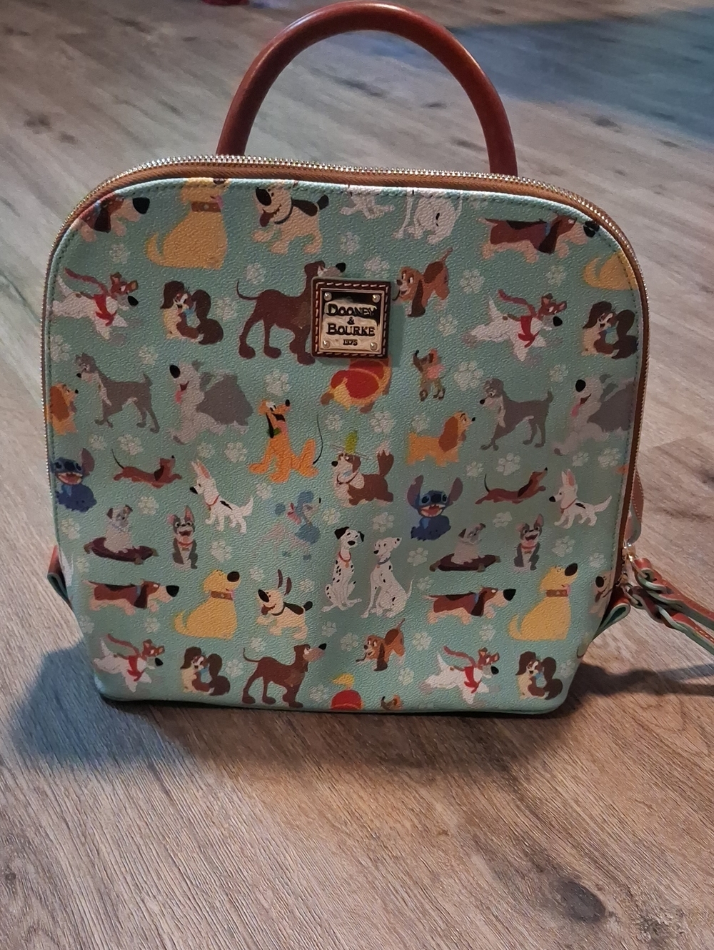 Dooney & Bourke Mint Disney Dogs Print Satchel with Tan Trim